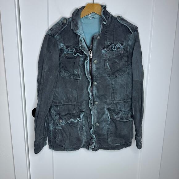 Free People Double Cloth Blue Gray Dye Zip Utility Jacket Size XS - Picture 2 of 6
